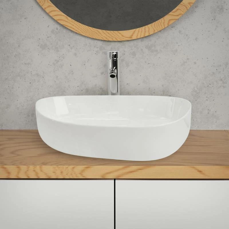 Lavabo Ovale 55x42x14cm Blanc Céramique 4 Lavabo Ovale 55x42x14cm Blanc Céramique – Image 2