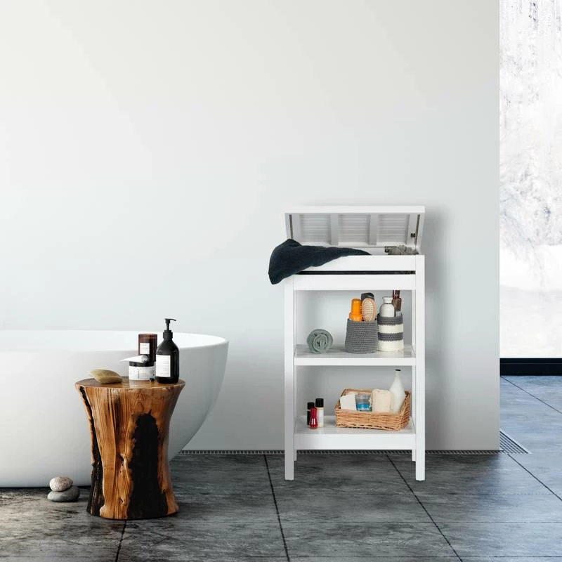 Étagère De Salle De Bains Bambou Blanc 4 Étagère De Salle De Bains Bambou Blanc – Image 2