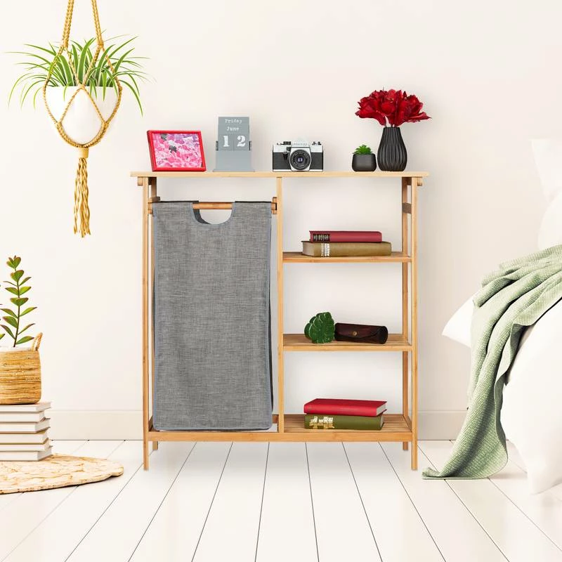 Étagère En Bambou Avec Panier à Linge 6 Étagère En Bambou Avec Panier à Linge – Image 4