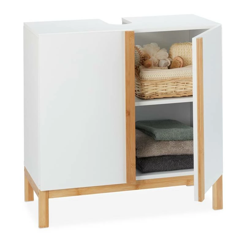 Meuble Dessous De Lavabo En Bambou Blanc 7 Meuble Dessous De Lavabo En Bambou Blanc – Image 5