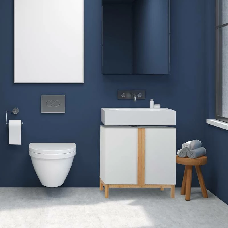 Meuble Dessous De Lavabo En Bambou Blanc 4 Meuble Dessous De Lavabo En Bambou Blanc – Image 2