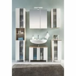 Armoire Colonne Porto -WENKO Boutique hochschrank porto weiss eiche saegerau dekor 5089080 2