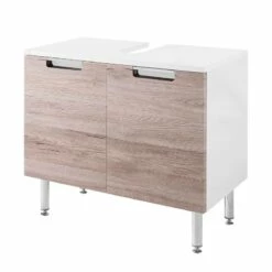 Meuble Sous Vasque Romana -WENKO Boutique waschbeckenunterschrank romana hochglanz weiss eiche dekor 3328385